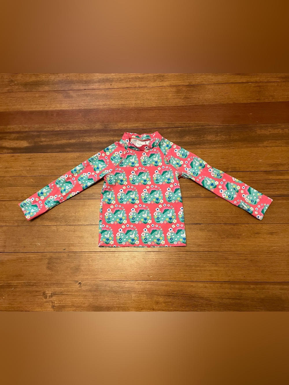 Baby Boden Pink & Green Floral Farm Goose Rash Guard Size 2-3 Years